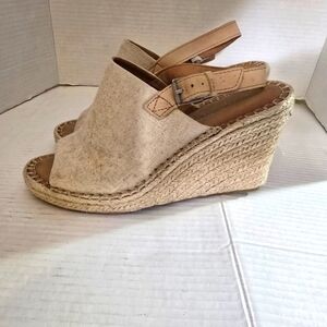 Toms Sandals Womens 10 W Monica Slingback Espadrille Beige Wedge Heels